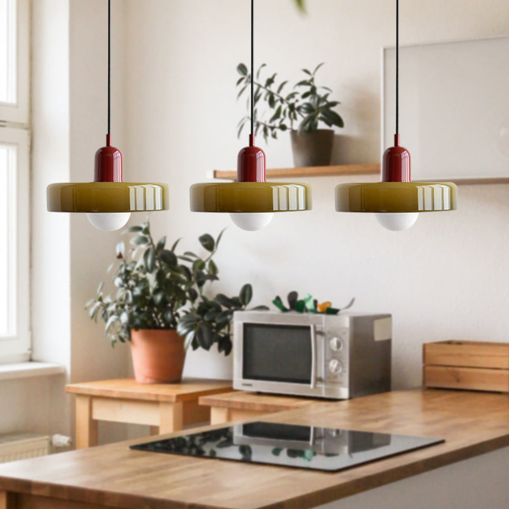 Triple Glass Pendant Lamp – Retro Inspired Colorful Dining Table Design