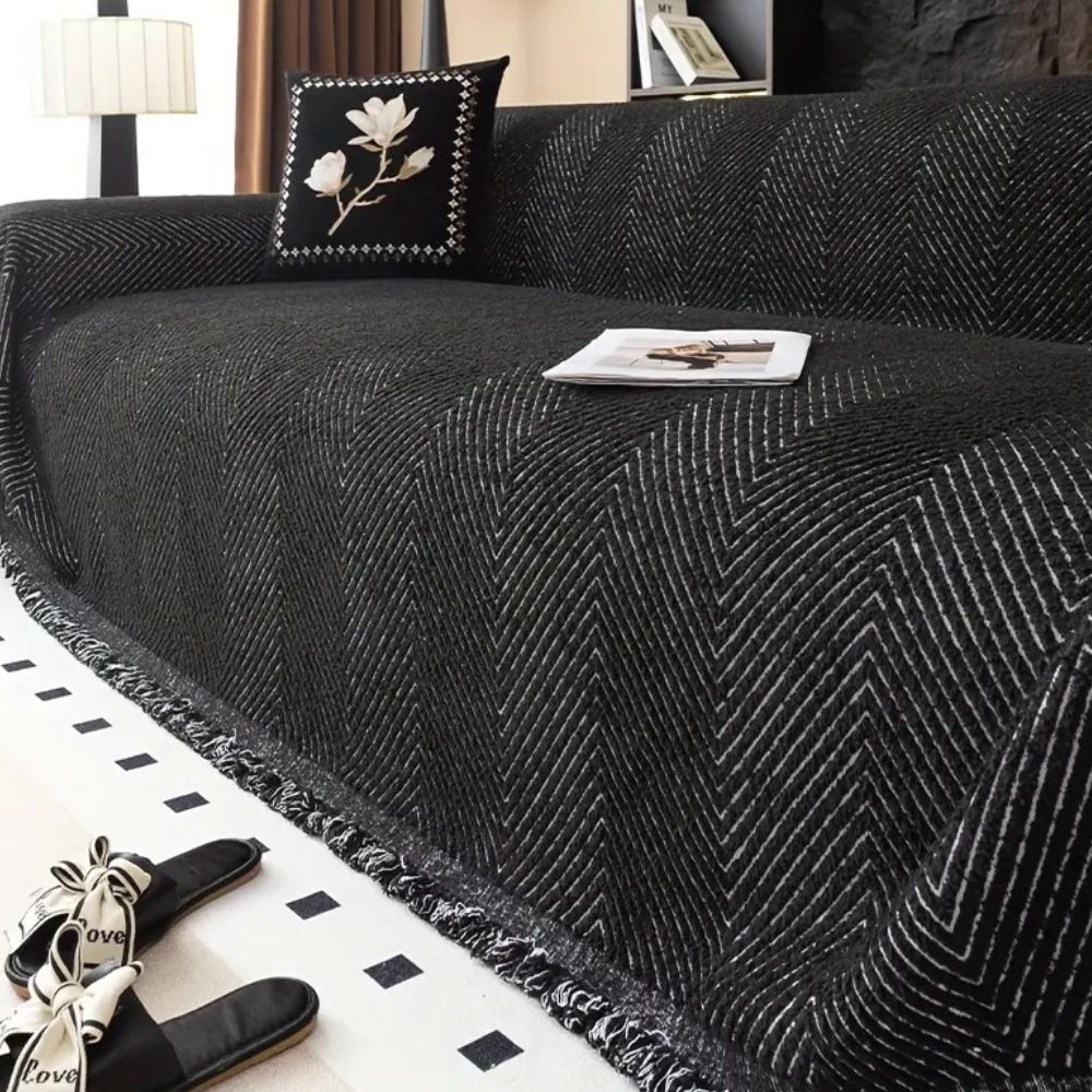 Sofa Cover Microfiber Blend | Classic Herringbone Pattern | Anti-Slip Furniture Protector Against Stains and Pet Hair