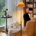 Amber Glass Floor Lamp – Retro Style With Walnut Wood And Metal Base