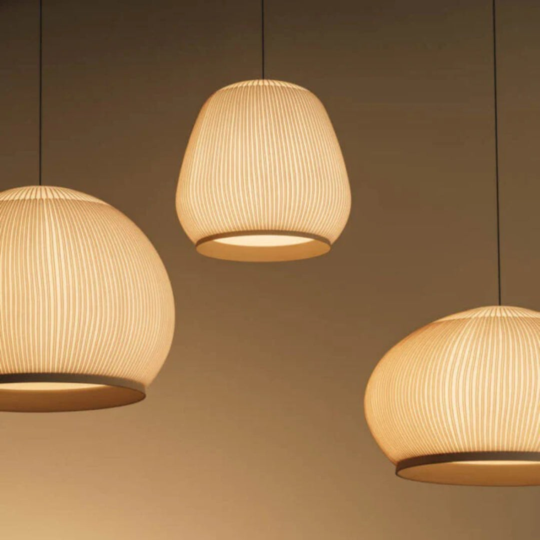 Japandi Ribbed Wood Pendant Light