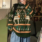 Unisex Christmas Moose Print Sweater – Long Sleeve Festive Knit Pullover