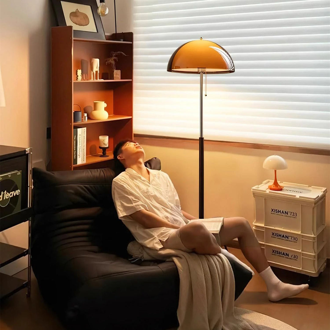 Amber Glass Floor Lamp – Retro Style With Walnut Wood And Metal Base