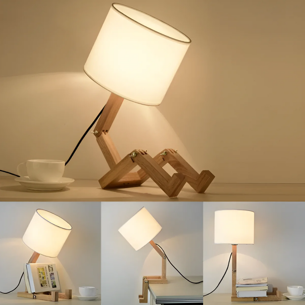 Adjustable Wooden Table Lamp Articulated Desk Light Modern Bedside Reading Lamp