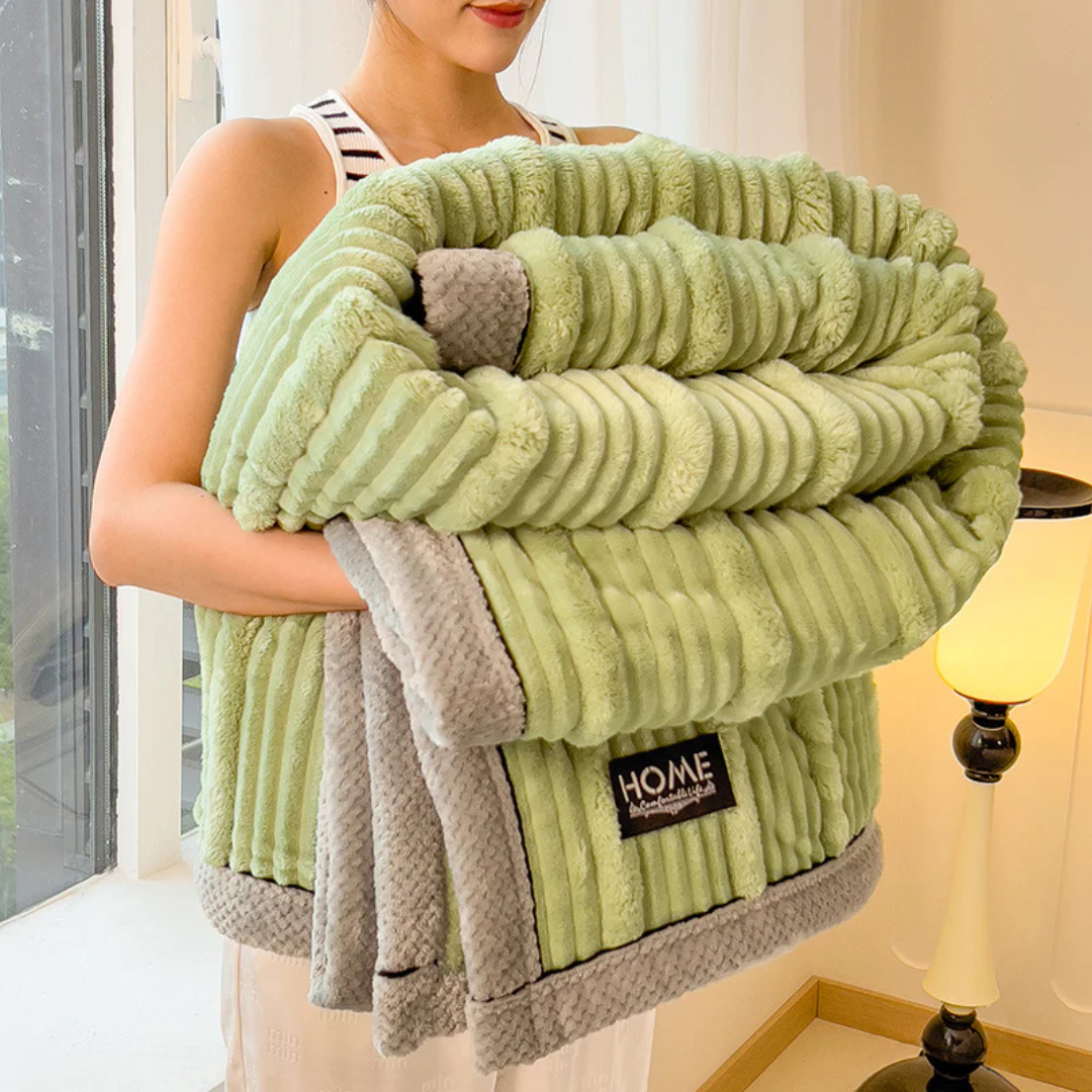 Ribbed Plush Throw Blanket Soft Fleece Bedspread Cozy Winter Blanket