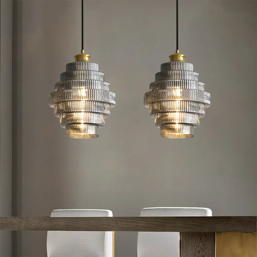Art Deco Ribbed Glass Pendant Light