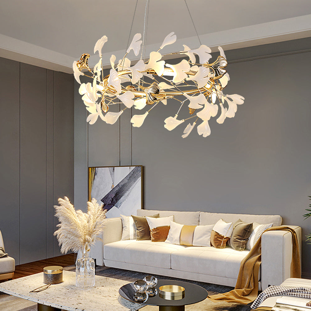Jarn Suspension Feuille/Multi Moderne Métal/Céramique Doré/Blanc Salon - Neutralighting