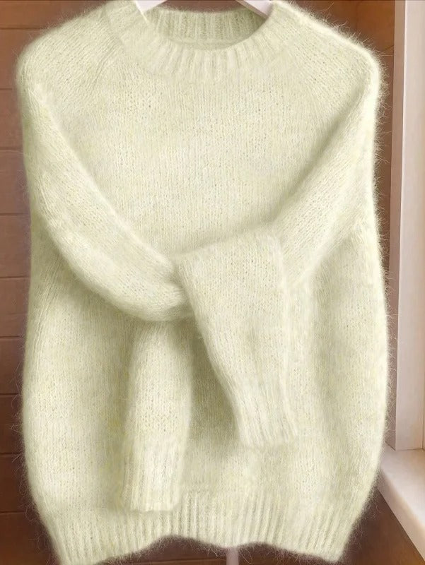 Women's Soft Mohair Blend Sweater – Relaxed Fit Crew Neck Knit Pullover