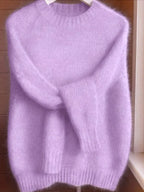 Women's Soft Mohair Blend Sweater – Relaxed Fit Crew Neck Knit Pullover
