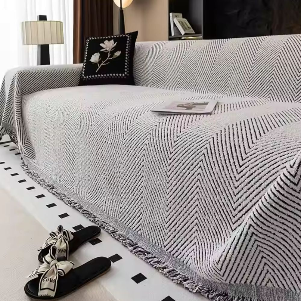 Sofa Cover Microfiber Blend | Classic Herringbone Pattern | Anti-Slip Furniture Protector Against Stains and Pet Hair