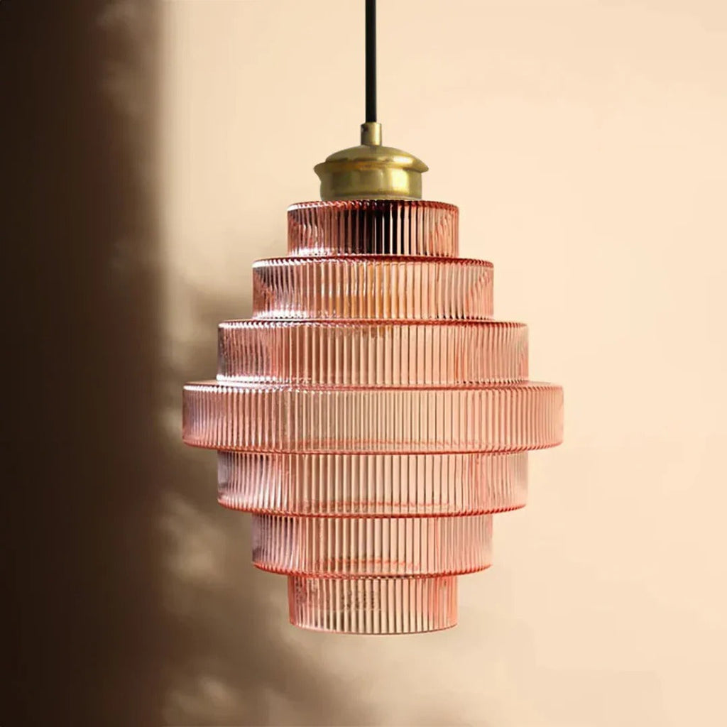 Art Deco Ribbed Glass Pendant Light