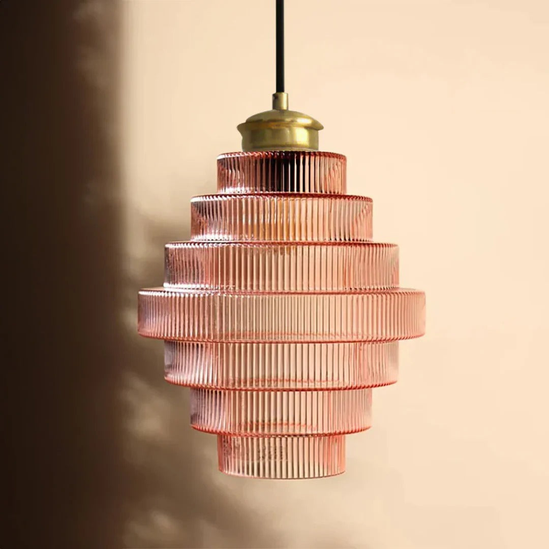 Art Deco Ribbed Glass Pendant Light
