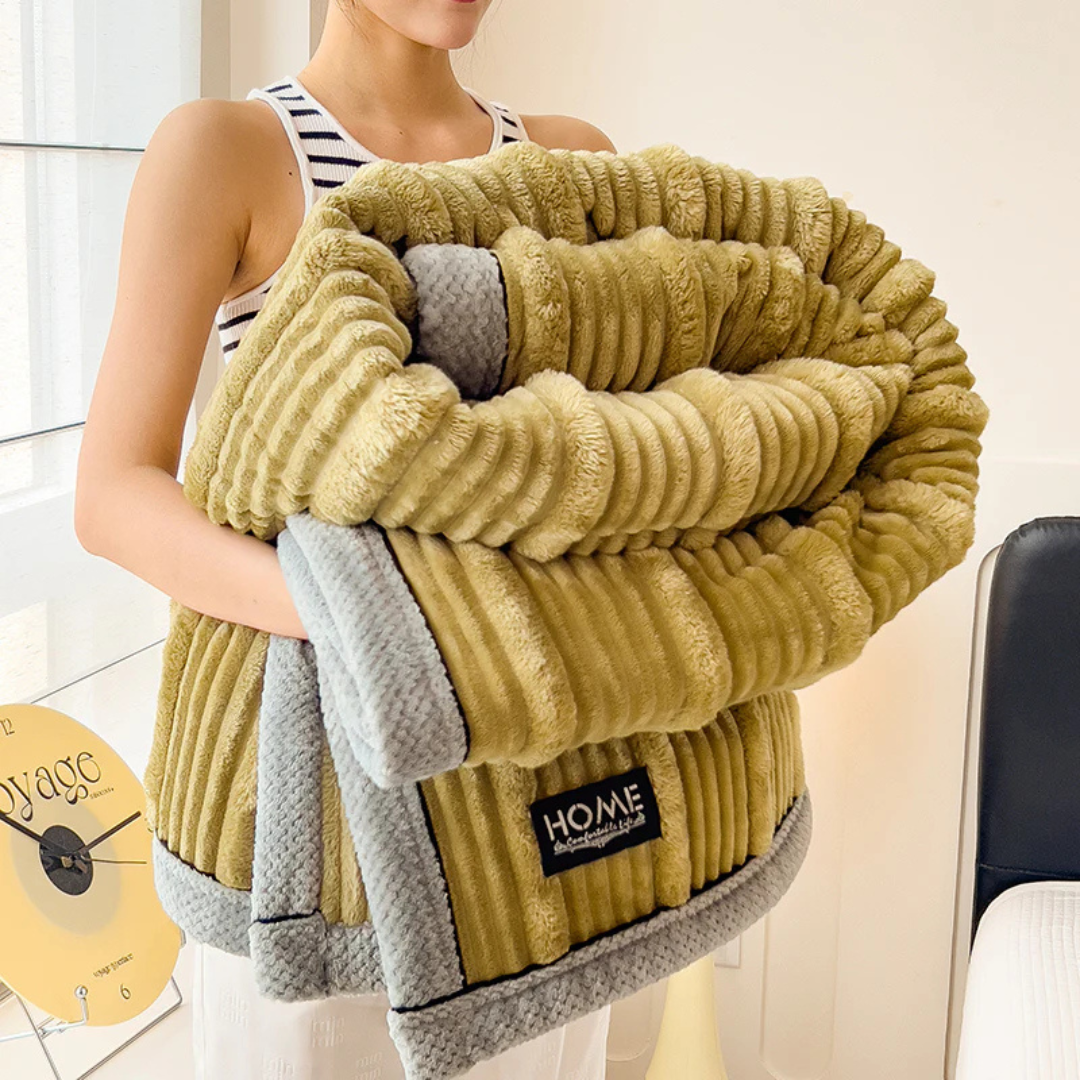 Ribbed Plush Throw Blanket Soft Fleece Bedspread Cozy Winter Blanket