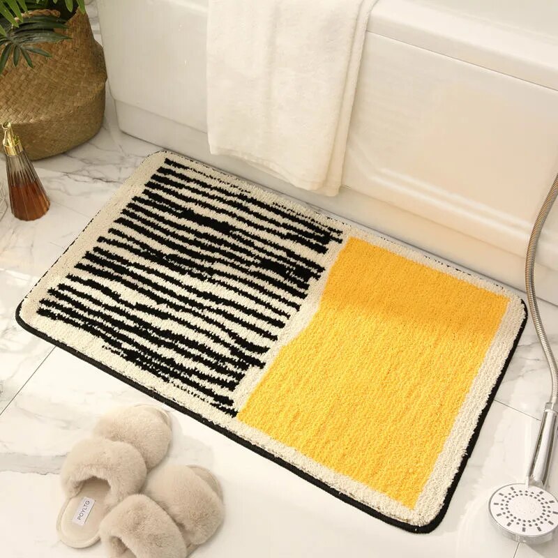 Handmade Abstract Bath Mat Polyester Acrylic Mix | Modern Scandi Style | Anti-Slip Backing for Safe and Soft Bathroom Floors
