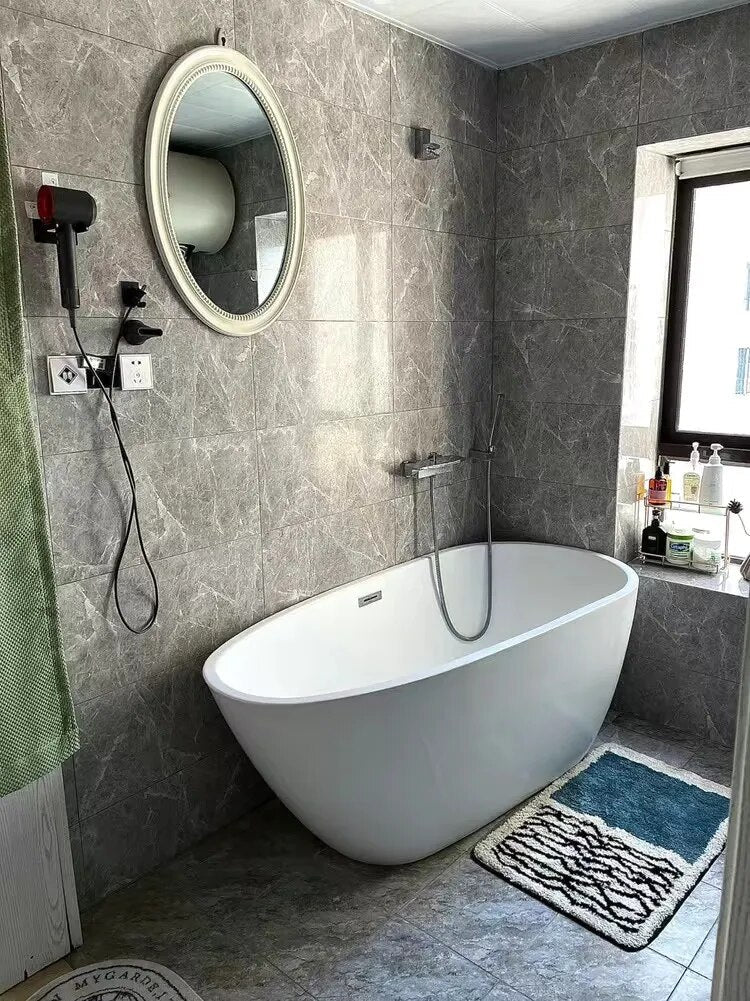 Handmade Abstract Bath Mat Polyester Acrylic Mix | Modern Scandi Style | Anti-Slip Backing for Safe and Soft Bathroom Floors