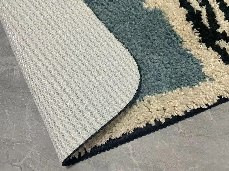 Handmade Abstract Bath Mat Polyester Acrylic Mix | Modern Scandi Style | Anti-Slip Backing for Safe and Soft Bathroom Floors
