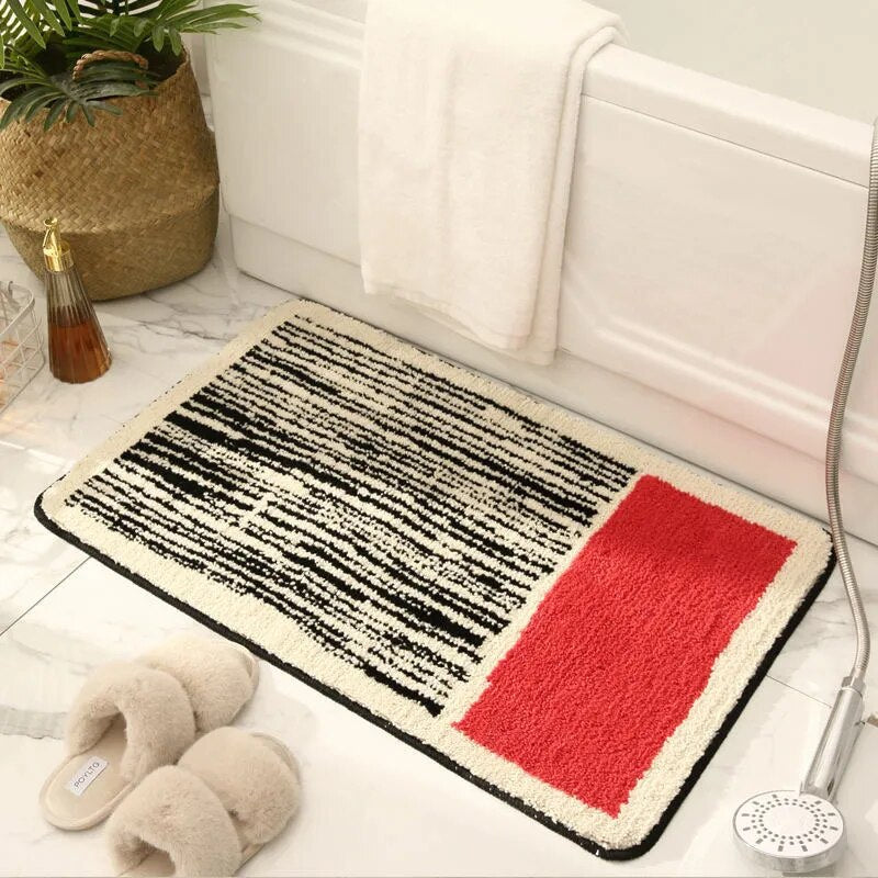 Handmade Abstract Bath Mat Polyester Acrylic Mix | Modern Scandi Style | Anti-Slip Backing for Safe and Soft Bathroom Floors