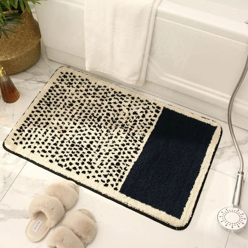 Handmade Abstract Bath Mat Polyester Acrylic Mix | Modern Scandi Style | Anti-Slip Backing for Safe and Soft Bathroom Floors