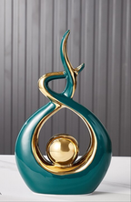 Abstract Sculpture Ceramic with Gold Accents | Modern Artistic Centerpiece for Shelves and Mantles | Contemporary Home Decor