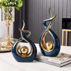 Abstract Sculpture Ceramic with Gold Accents | Modern Artistic Centerpiece for Shelves and Mantles | Contemporary Home Decor
