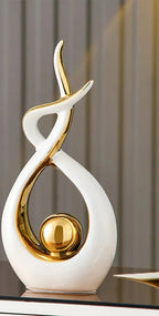 Abstract Sculpture Ceramic with Gold Accents | Modern Artistic Centerpiece for Shelves and Mantles | Contemporary Home Decor