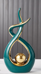 Abstract Sculpture Ceramic with Gold Accents | Modern Artistic Centerpiece for Shelves and Mantles | Contemporary Home Decor