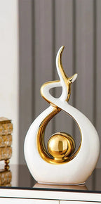 Abstract Sculpture Ceramic with Gold Accents | Modern Artistic Centerpiece for Shelves and Mantles | Contemporary Home Decor