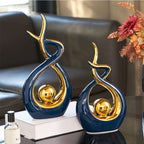 Abstract Sculpture Ceramic with Gold Accents | Modern Artistic Centerpiece for Shelves and Mantles | Contemporary Home Decor
