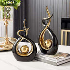Abstract Sculpture Ceramic with Gold Accents | Modern Artistic Centerpiece for Shelves and Mantles | Contemporary Home Decor
