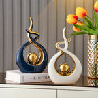 Abstract Sculpture Ceramic with Gold Accents | Modern Artistic Centerpiece for Shelves and Mantles | Contemporary Home Decor