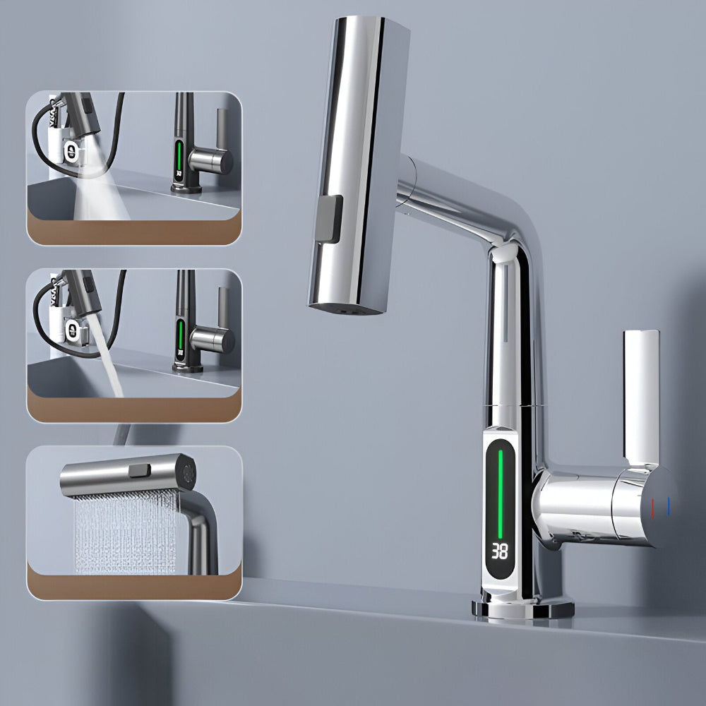 Adjustable Kitchen Faucet with Temperature Display