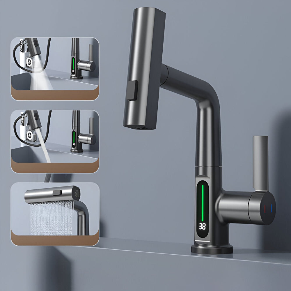 Adjustable Kitchen Faucet with Temperature Display