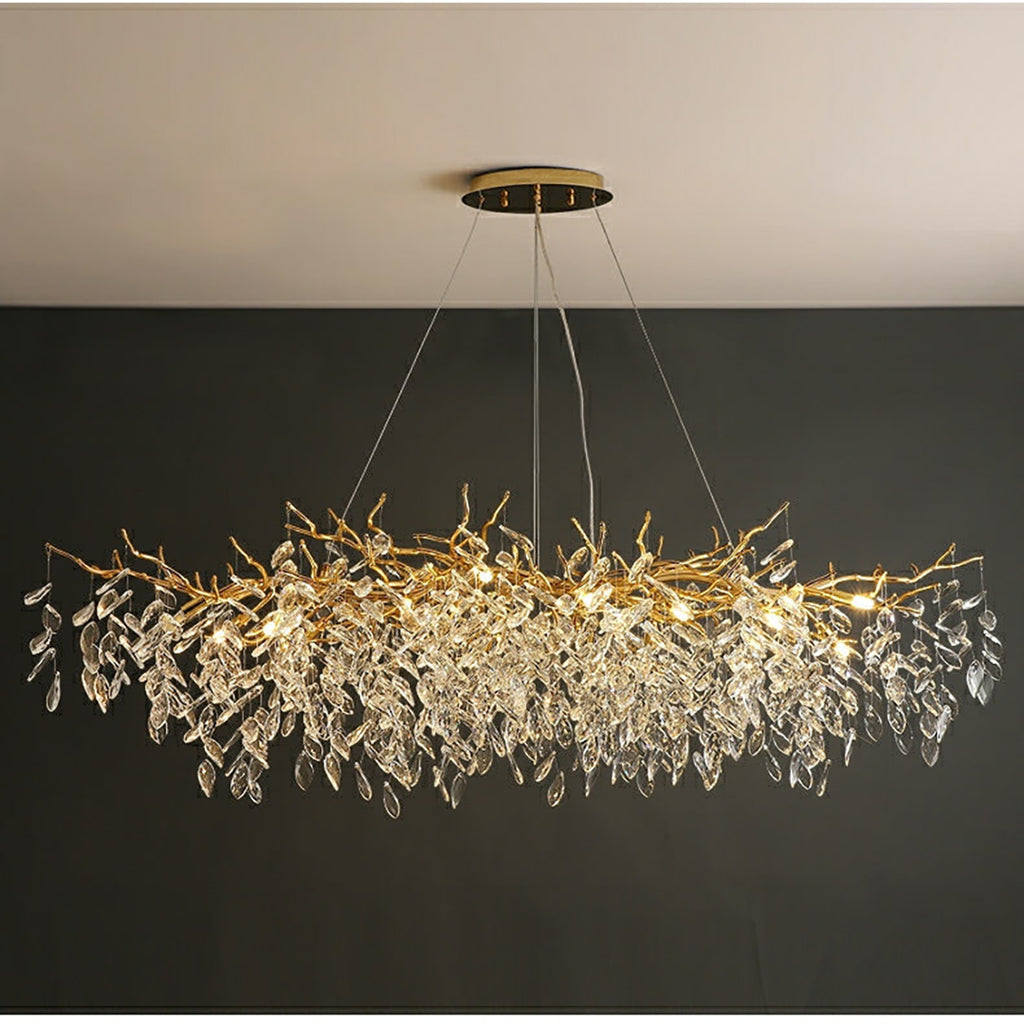 Glass Chandelier – French Style Gold Branch Design With Crystal Leaf Details