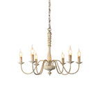 Farmhouse Chandelier Hand-Carved Wood and Iron 6-Light Fixture | Rustic Country Style | Multi-Chain Suspension System