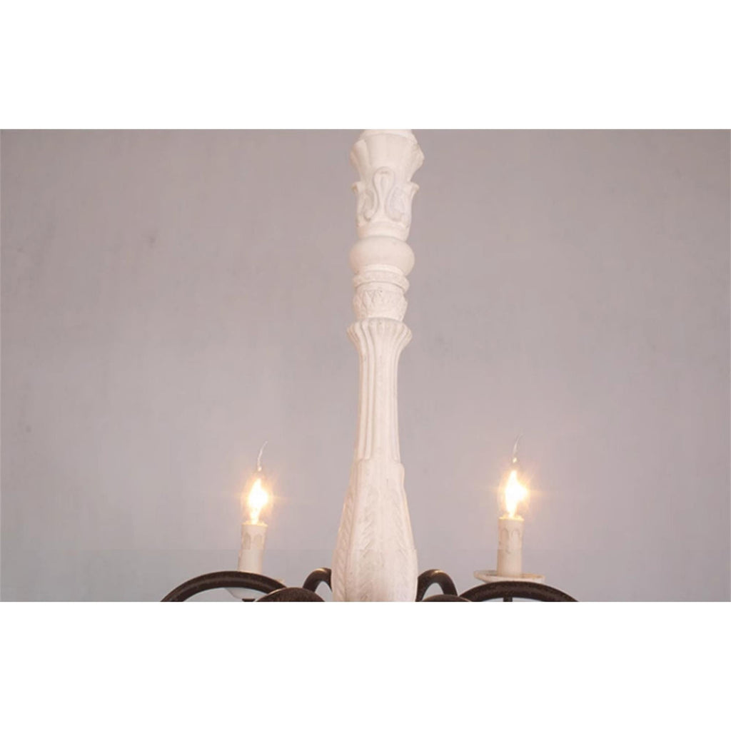 Farmhouse Chandelier Hand-Carved Wood and Iron 6-Light Fixture | Rustic Country Style | Multi-Chain Suspension System