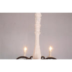 Farmhouse Chandelier Hand-Carved Wood and Iron 6-Light Fixture | Rustic Country Style | Multi-Chain Suspension System