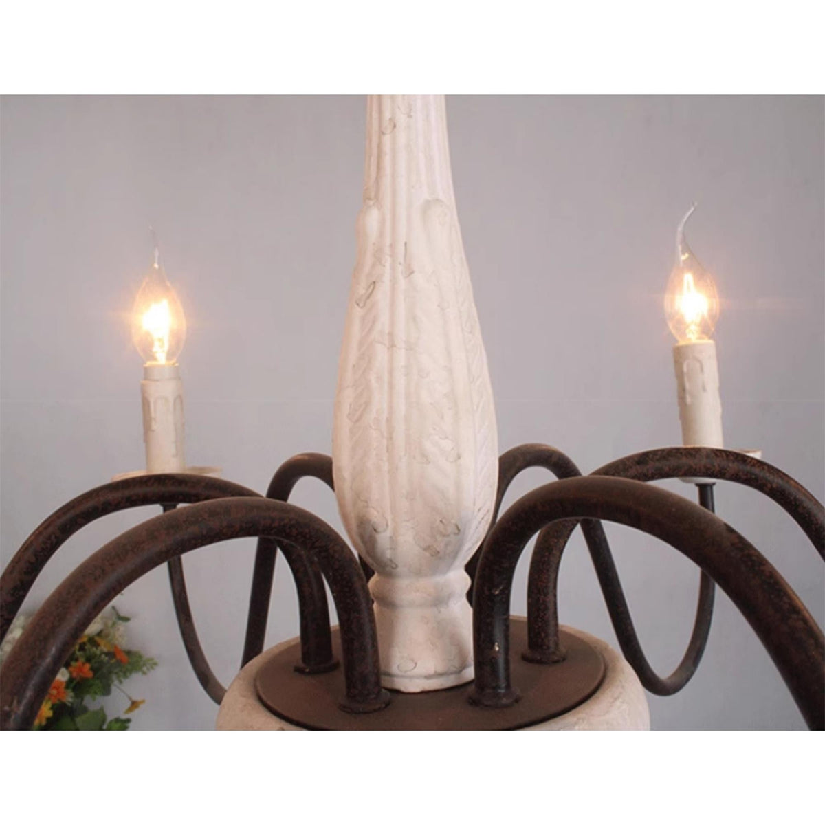 Farmhouse Chandelier Hand-Carved Wood and Iron 6-Light Fixture | Rustic Country Style | Multi-Chain Suspension System