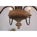 Farmhouse Chandelier Hand-Carved Wood and Iron 6-Light Fixture | Rustic Country Style | Multi-Chain Suspension System