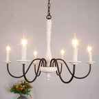 Farmhouse Chandelier Hand-Carved Wood and Iron 6-Light Fixture | Rustic Country Style | Multi-Chain Suspension System