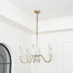 Farmhouse Chandelier Hand-Carved Wood and Iron 6-Light Fixture | Rustic Country Style | Multi-Chain Suspension System