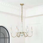 Farmhouse Chandelier Hand-Carved Wood and Iron 6-Light Fixture | Rustic Country Style | Multi-Chain Suspension System