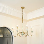 Farmhouse Chandelier Hand-Carved Wood and Iron 6-Light Fixture | Rustic Country Style | Multi-Chain Suspension System