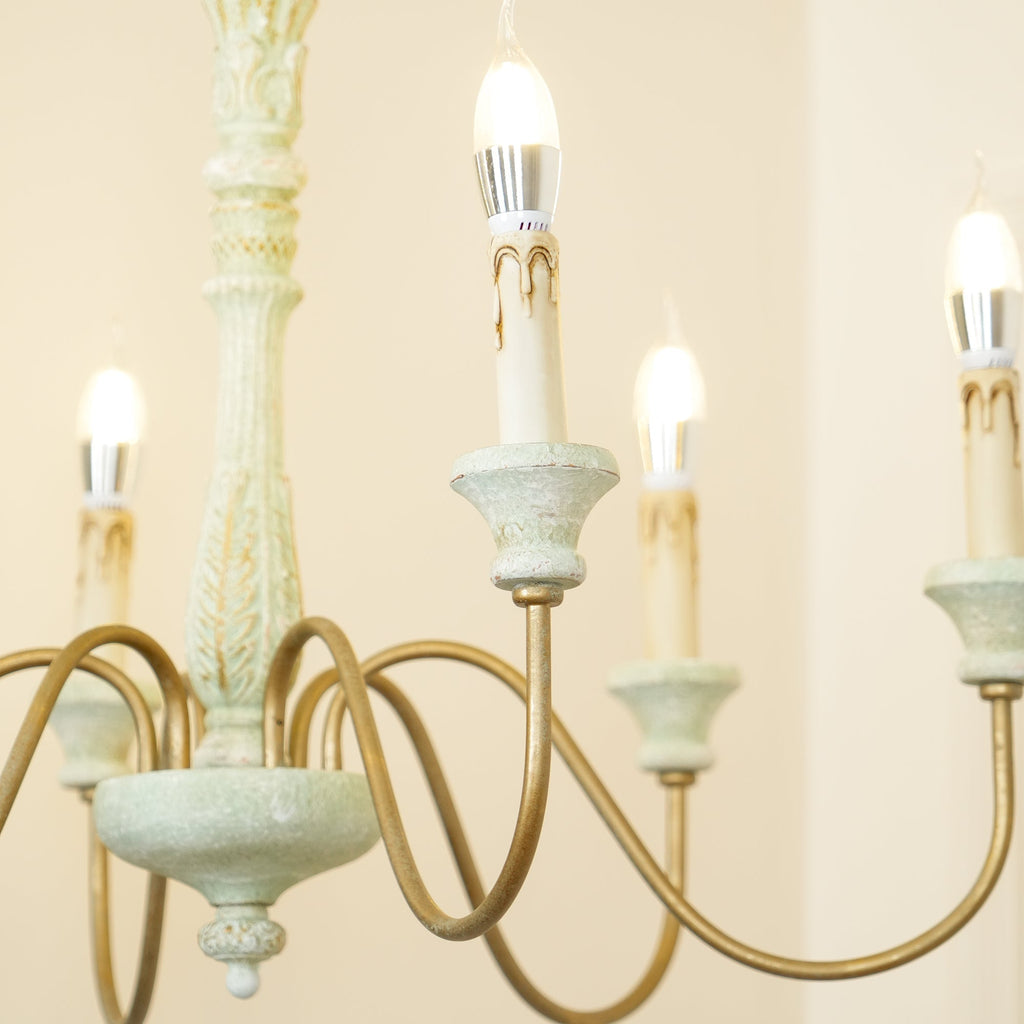 Farmhouse Chandelier Hand-Carved Wood and Iron 6-Light Fixture | Rustic Country Style | Multi-Chain Suspension System