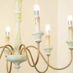 Farmhouse Chandelier Hand-Carved Wood and Iron 6-Light Fixture | Rustic Country Style | Multi-Chain Suspension System