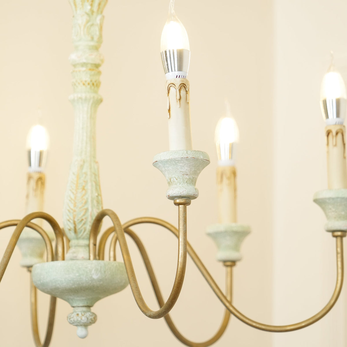 Farmhouse Chandelier Hand-Carved Wood and Iron 6-Light Fixture | Rustic Country Style | Multi-Chain Suspension System