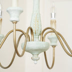 Farmhouse Chandelier Hand-Carved Wood and Iron 6-Light Fixture | Rustic Country Style | Multi-Chain Suspension System