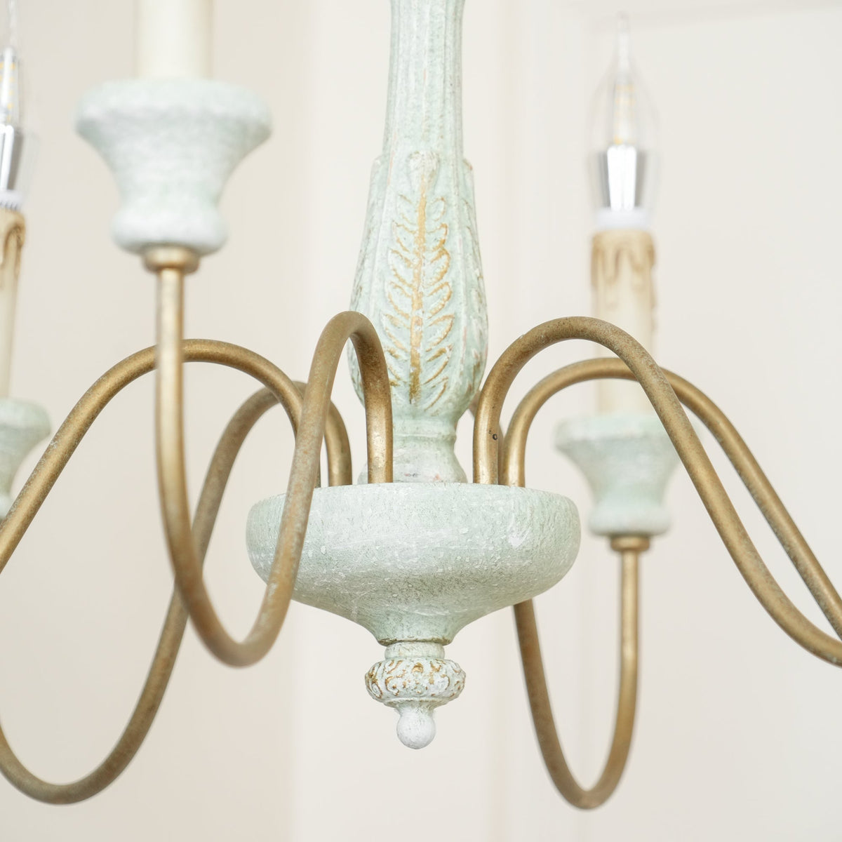 Farmhouse Chandelier Hand-Carved Wood and Iron 6-Light Fixture | Rustic Country Style | Multi-Chain Suspension System