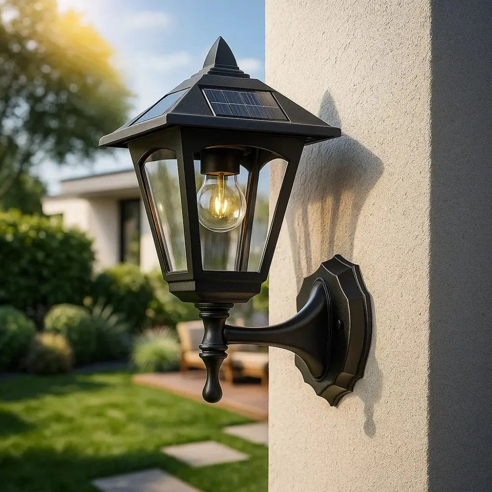 Outdoor Solar Wall Lamps ABS and Glass | 23x39 cm 2-Piece Set | Weather Resistant Halo Design with Automatic Dusk Sensor