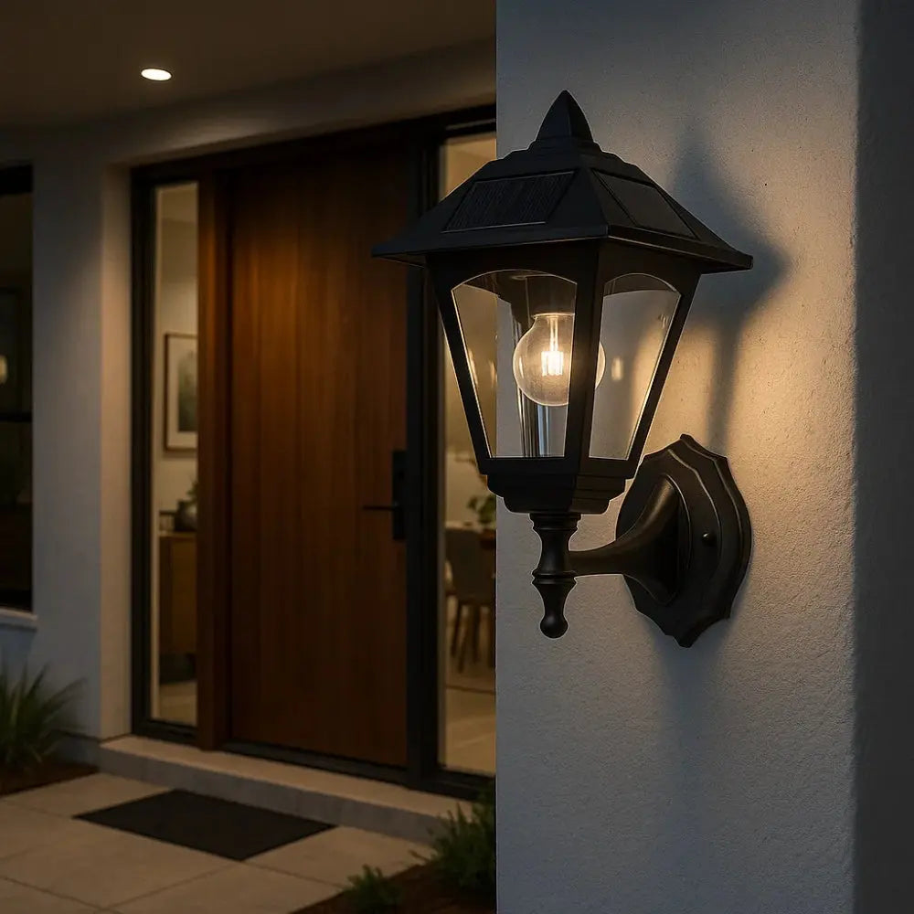 Outdoor Solar Wall Lamps ABS and Glass | 23x39 cm 2-Piece Set | Weather Resistant Halo Design with Automatic Dusk Sensor