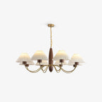 Chandelier Iron Polycarbonate and Ash Wood | Adjustable Suspension Chain | Pleated Shade for Diffused Interior Illumination