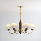 Chandelier Iron Polycarbonate and Ash Wood | Adjustable Suspension Chain | Pleated Shade for Diffused Interior Illumination